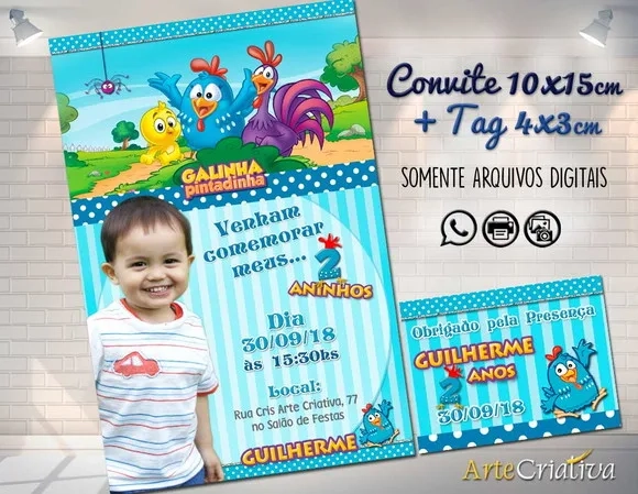 CONVITE DIGITAL C/TAG Galinha Pintadinha Menino