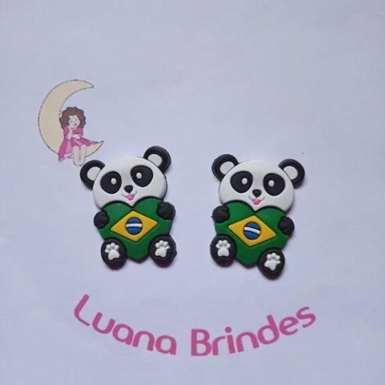 Aplique Panda Bandeira Do Brasil Coração 5cm 5 Unidades