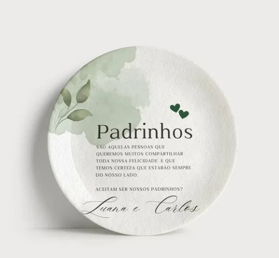 Convite Padrinhos Personalizado - Prato Porcelana 21cm