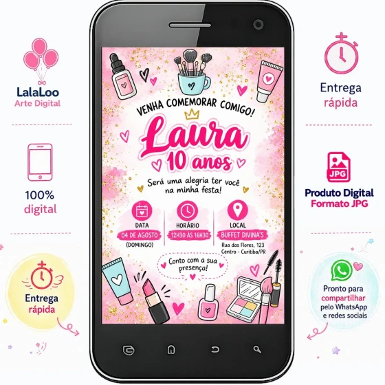 Convite Digital Maquiagem Make | Arte para Compartilhar pelo WhatsApp