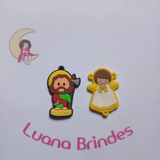 Kit terço Anjinha Amarelo e São Judas Borracha 5,3cm 2 Kits