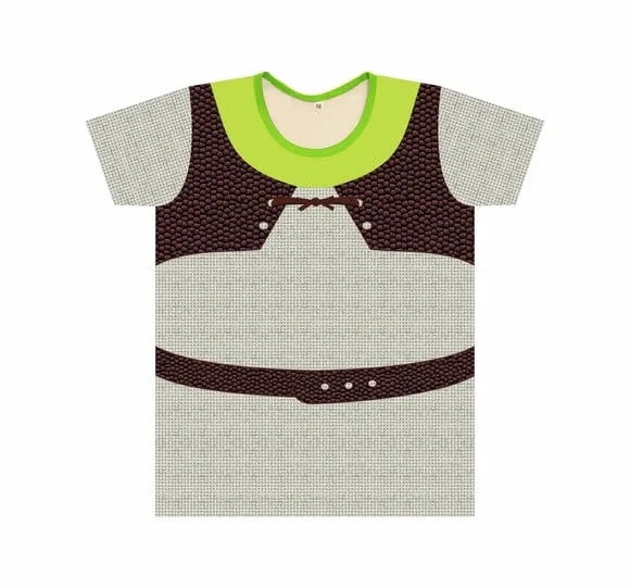 Camiseta Adulto Fantasia Ogro Shrek Frente e Costas