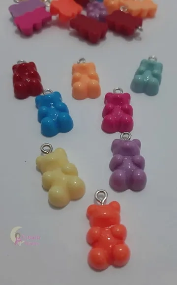 Pingente Ursinhos Coloridos de Acrílico Pct 10 Unidade