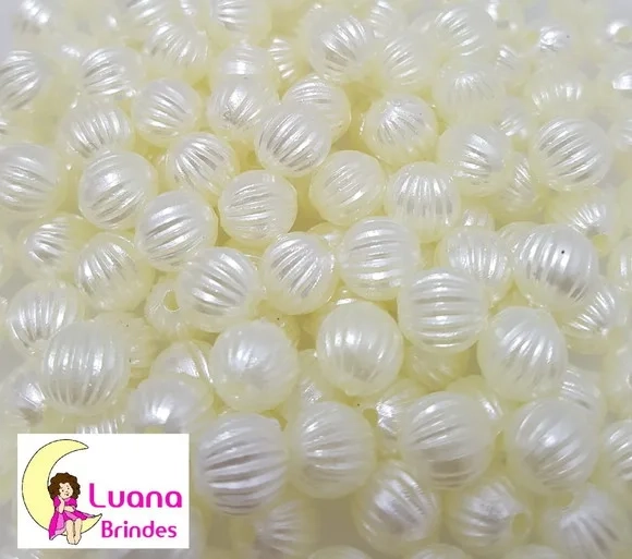 Pérola Decorada Creme 8mm Pct 100 unidades