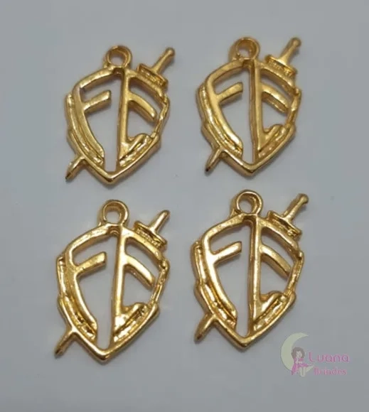 Pingente Escudo Fé de Metal Dourado - Pct C/10 Unid