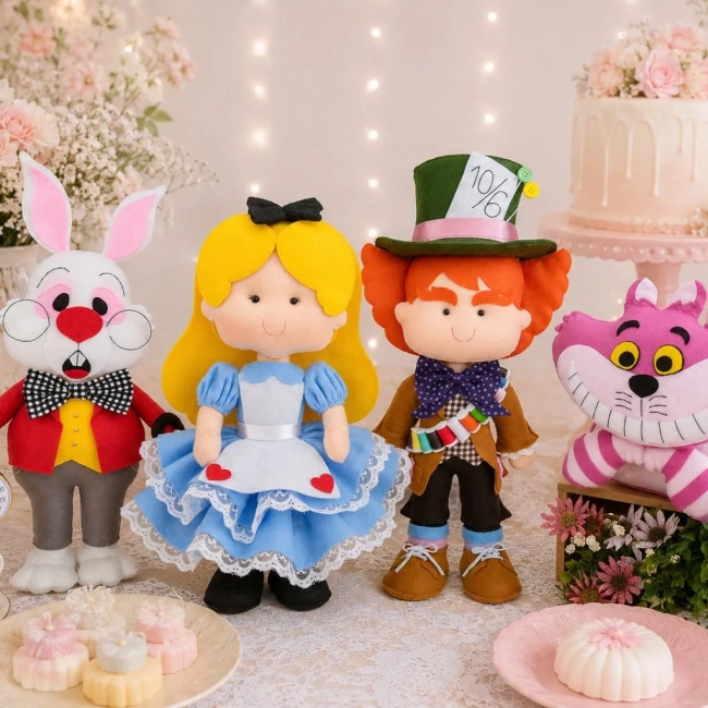 Decoração Festa Alice País Das Maravilhas Bonecos Kit Com 4 peças