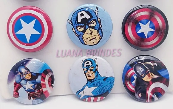 Bottons de Super-Heróis - cartela com 6 unidades