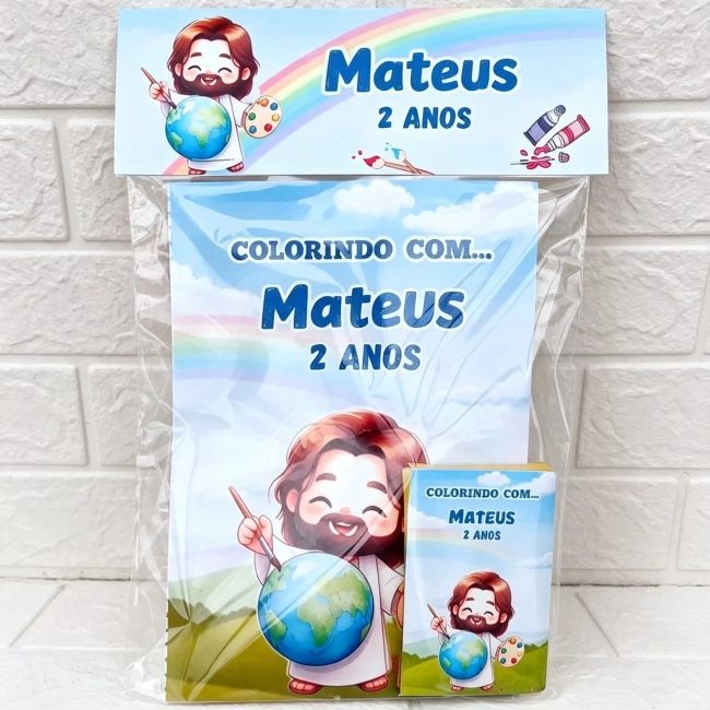 Kit Colorir Revista com Giz de cera Personalizado  Amigo Jesus