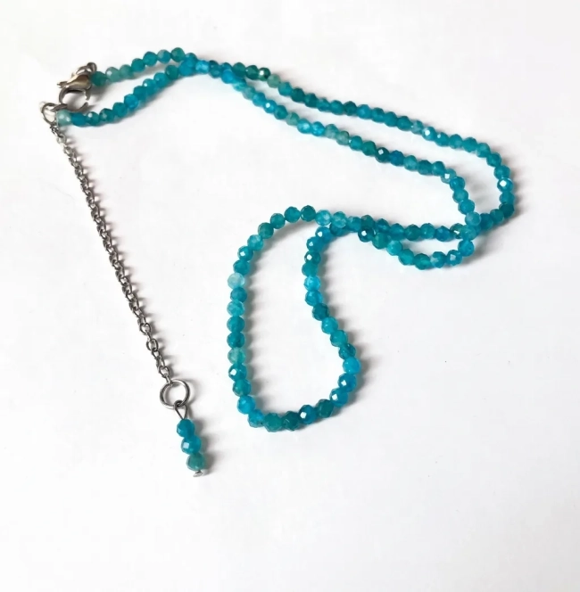 Choker Colar com Apatitas Facetadas 3 mm e Aço Inox