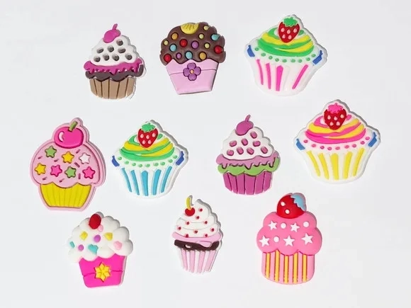 Apliques Cupcakes Variados de Borracha - Pct C/10 Unidades