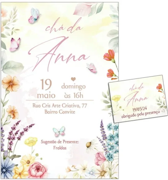 Convite Digital C/tag Chá de Bebê Menina Flores 2