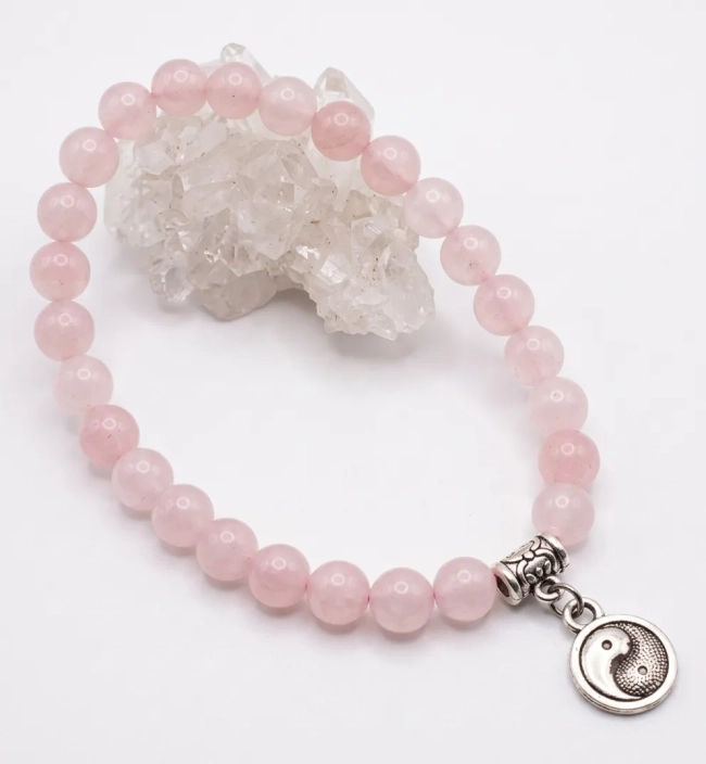 Pulseira Japamala 27 Contas Quartzo Rosa 6mm - Pingente à Escolha