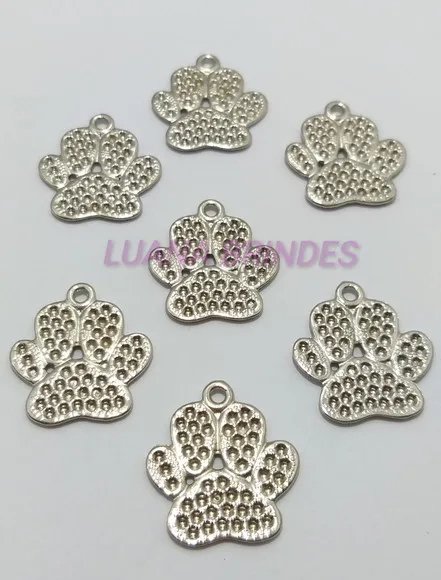 Pingente Patinha de Cachorro de Metal Prata -pct c/10 unid