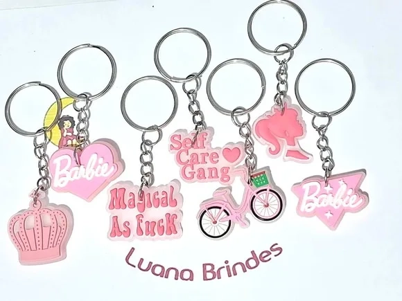 Chaveiro Barbie Fluorescente Emborrachado 7 Unidades