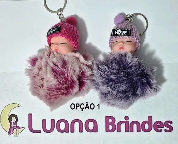 Chaveiro Boneca Pompom 7cm Pacotes com 2 Peça Variados