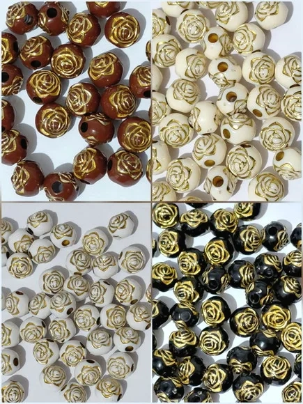 Bola Flor com Dourado 10mm Pacote com 100 Unidades