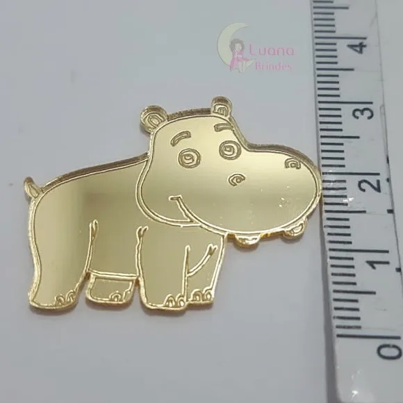 Aplique Hipopótamo Acrílico Espelhado Dourado -pct c/7 un