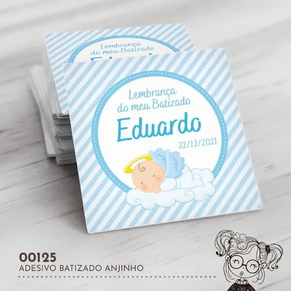 Adesivo Quadrado Batizado Anjinho - 00125