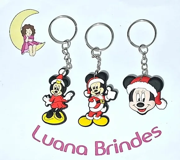 Chaveiro Mickey e Minnie Natal Emborrachado 6 Unidades