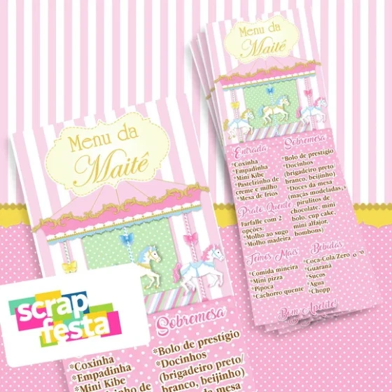 Menu Cardápio Personalizado Festa Carrossel Encantado