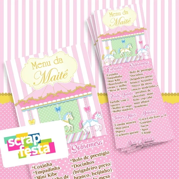 Menu Cardápio Personalizado Festa Carrossel Encantado