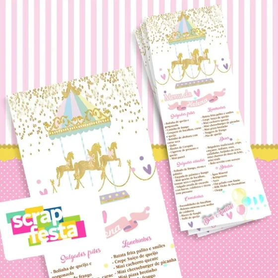 Menu Cardápio Personalizado Festa Carrossel Encantado