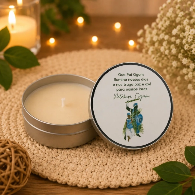 72 unidades de Vela Aromática na latinha Personalizada, Ogum - Orixás e Entidades, fazemos qualquer tema.