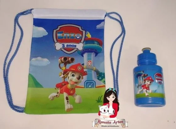 Mochila com Squeeze Personalizado Marshall Patrulha Canina