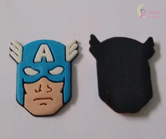 Aplique Carinha Capitão América de Borracha - Pct C/7 Unid