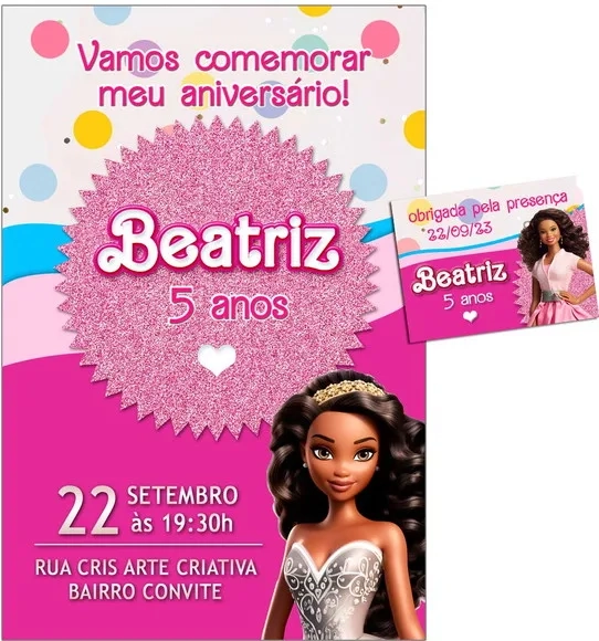 Convite Digital C/tag Boneca Barbie Rosa 10