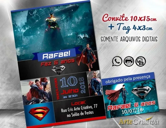 CONVITE DIGITAL C/TAG Super Homem chalk