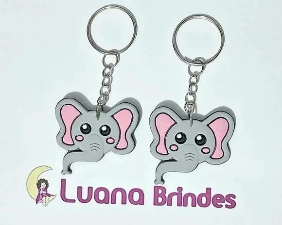 Chaveiros Elefante Emborrachado 3,5cm Pacotes com 6 Unidades