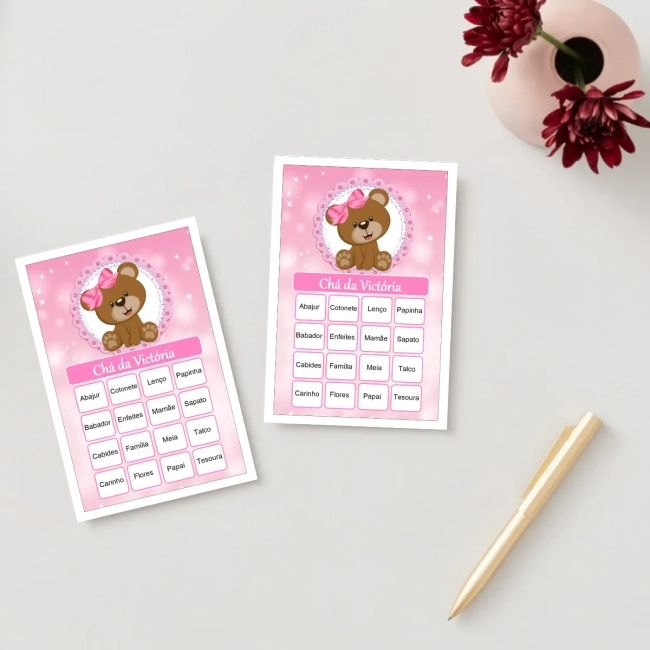 Bingo Chá de Bebê Menina Pdf Para Imprimir