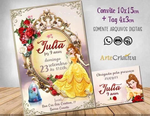 Convite Digital C/tag a Bela e a Fera Luxuosa 2