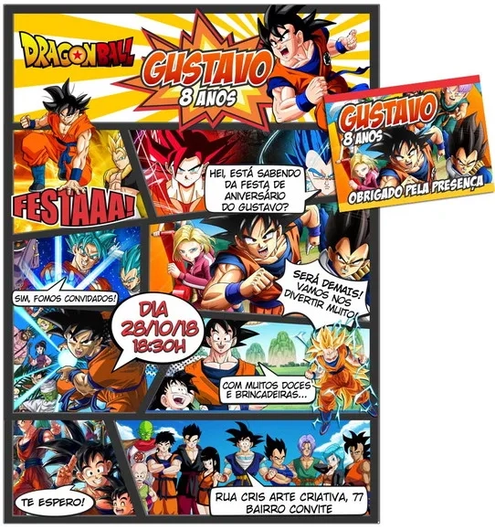 CONVITE DIGITAL C/TAG Dragon Ball Quadrinho
