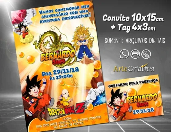 CONVITE DIGITAL C/TAG Dragon Ball Kids