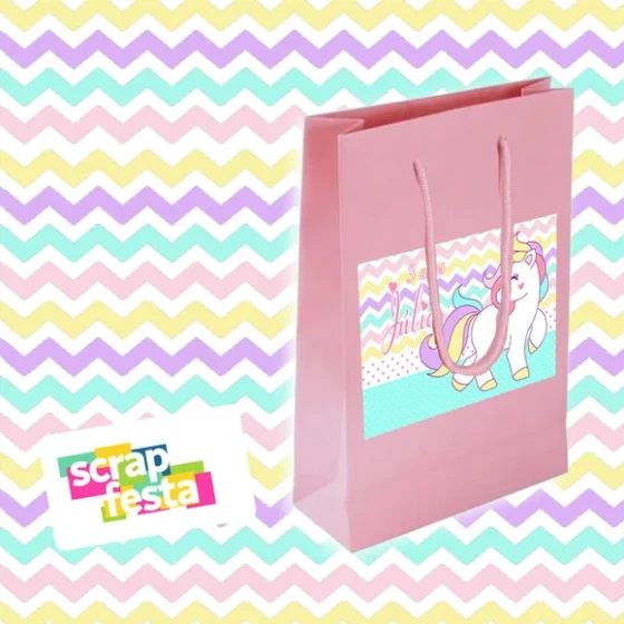 Sacolinha Papel Personalizada Festa Unicórnio