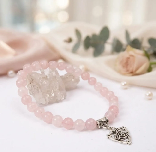 Pulseira Japamala 27 Contas Quartzo Rosa 6mm - Pingente à Escolha