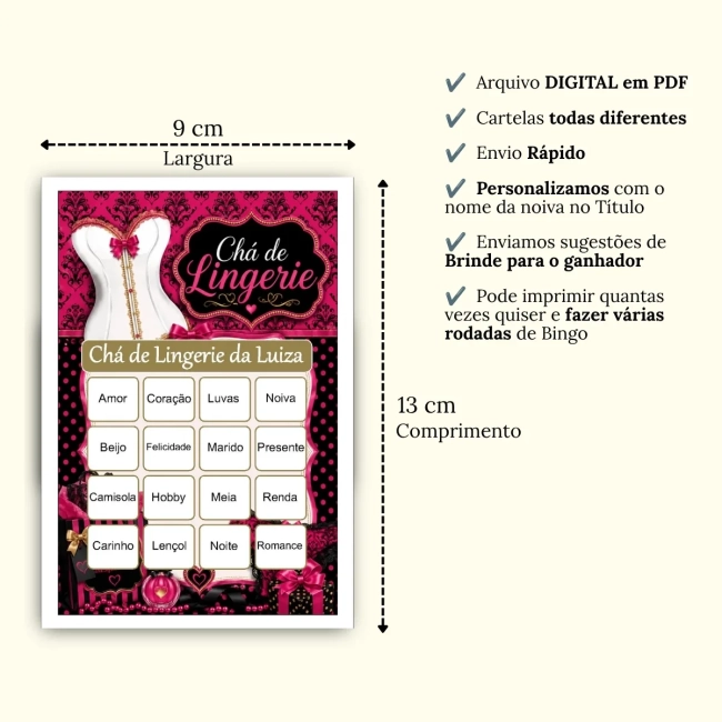 Bingo Chá de Lingerie PDF Para Imprimir