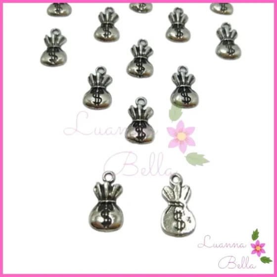 Pingente de Metal Saco de Dinheiro Prata Velha-Pct c/12Unids