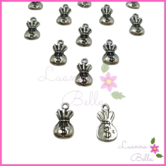 Pingente de Metal Saco de Dinheiro Prata Velha-Pct c/12Unids
