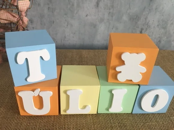 Cubos Decorativos MDF Personalizados Quarto de Bebê 6x6cm com Ursinho