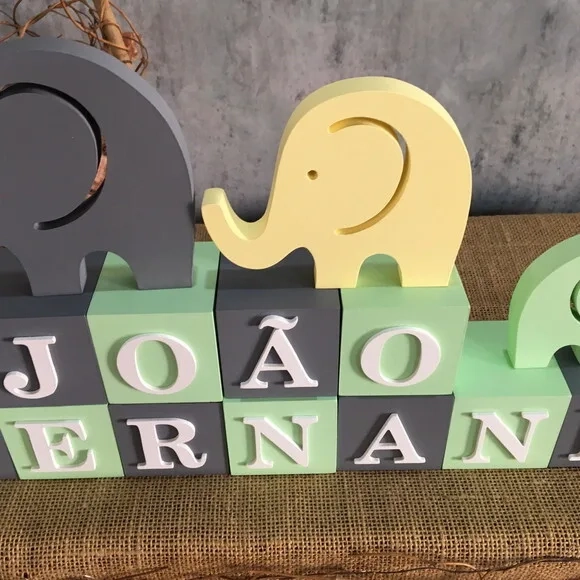 Cubos Decorativos Personalizados de MDF para Quarto de Bebê - Tema Elefantinho