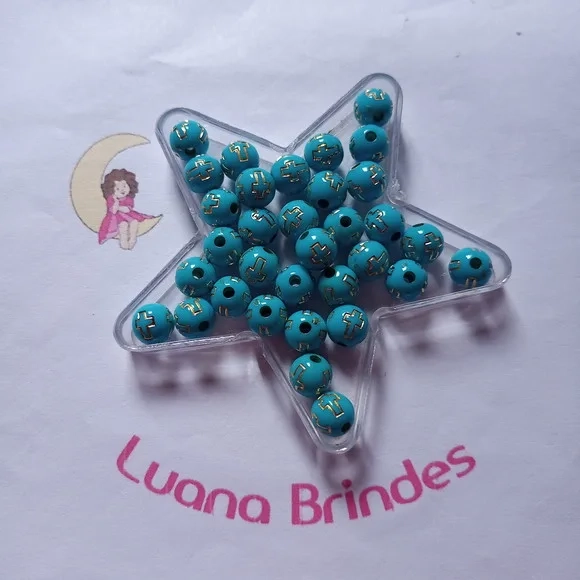 Bolinha Azul com Cruz Dourada 8mm Pct 100 Unidades