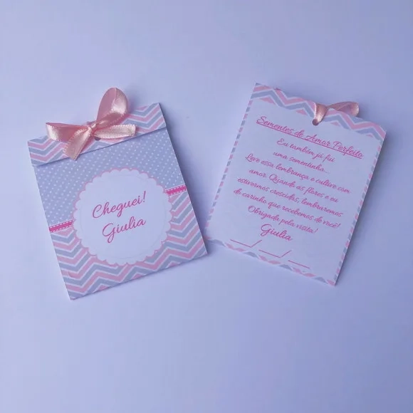 Lembrancinha Maternidade Sachê Sementinha Chevron Rosa