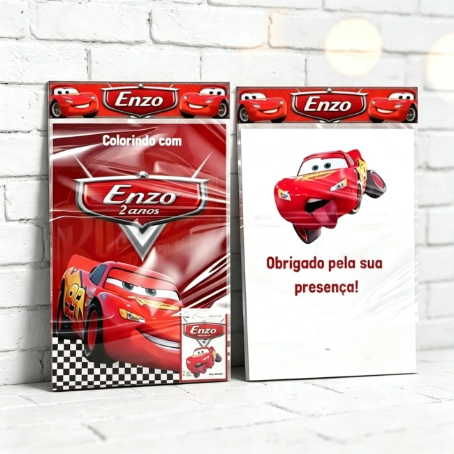 Kit Colorir Revista  Giz de cera  Personalizado Carros Dinsey