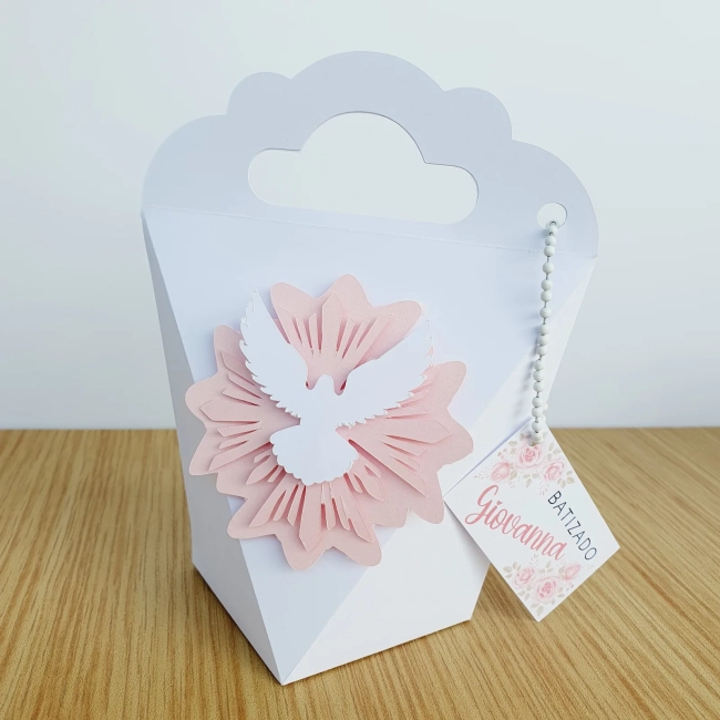 Kit Personalizado Batizado Rosa e Branco 3D Arquivo Digital