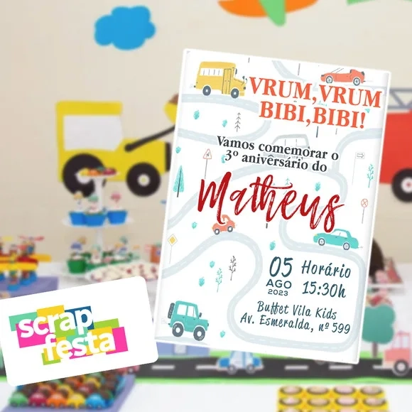 Convite Personalizado Impresso Festa Meios de Transporte