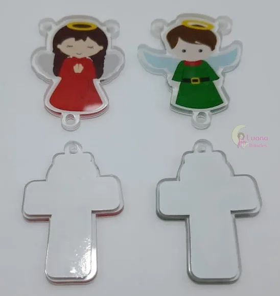 Kit Terço Anjinhos e Crucifixo de acrílico - pct c/2 kits