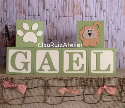 Tema Safari Cubos Personalizados em MDF para Qarto de Bebê 10x10cm